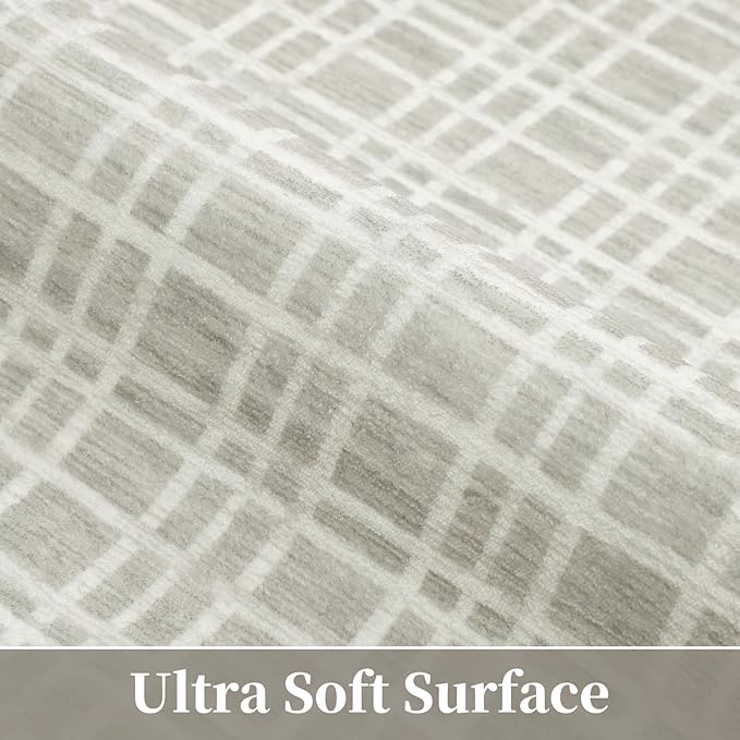 Washable Area Rug 9x12 Rug for Living Room Modern Plaid Large Area Rug for Bedroom Decor Farmhouse Non Slip Throw Rugs Low Pile Stain Resistant Carpet for Office Dining Room 9'x12' Light Grey