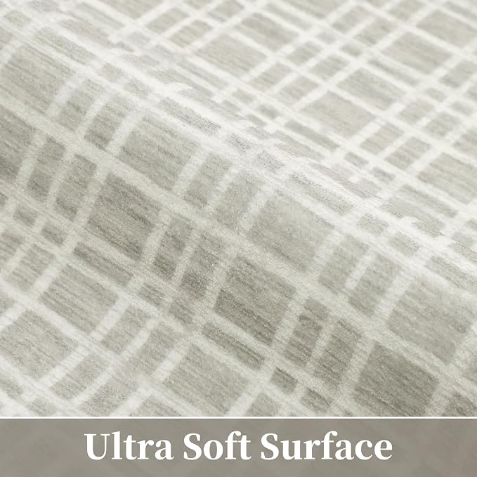Washable Area Rugs 10x13 Rug for Living Room Modern Grey Rug Plaid Large Area Rug for Bedroom Decor Rustic Non Slip Throw Rugs Low Pile Stain Resistant Carpet for Office Dining Room 10'x13'