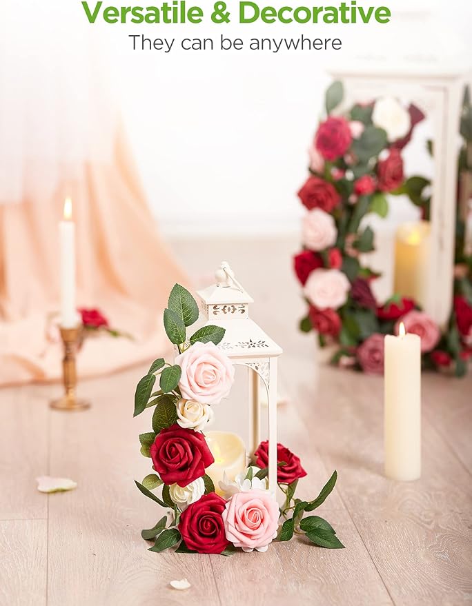InnoGear Artificial Flowers, 50 Pcs Shades of Dusty Foam Fake Roses Bulk with Stems for Decoration DIY Wedding Bouquets Centerpieces Bridal Shower Party Christmas Tree
