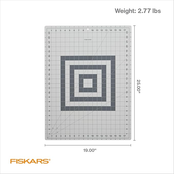 Fiskars Cutting Mat, Self-Healing Fabric Cutting Surface, Double-Sided Grid with Bias Lines, 18"x24"