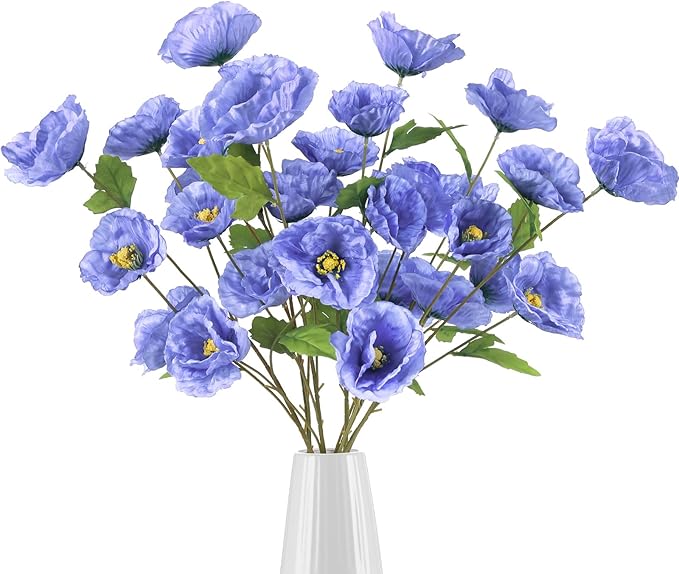 6PCS Poppy Artificial Flowers Silk Flowers 32in Artificial Poppies Royal Blue Flowers for Wedding Home Party Table Centerpiece Arrangement Decoration (Royal Blue)
