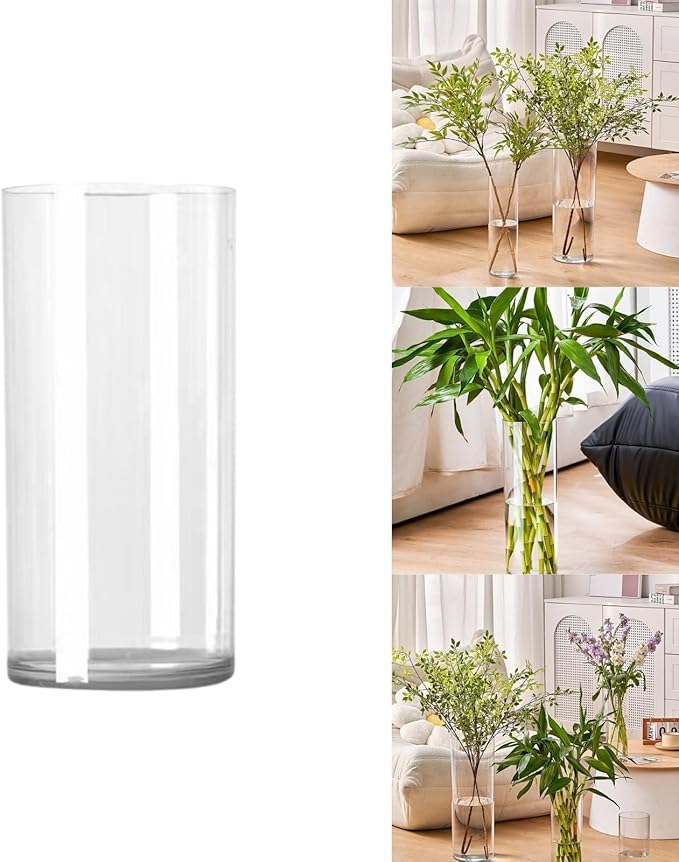Clear Acrylic Decorative Vase for Flower Arrangements, Break-Resistant Tall Cylinder Vase for Wedding Centerpieces, Unbreakable Modern Plastic Vase for Home Decor