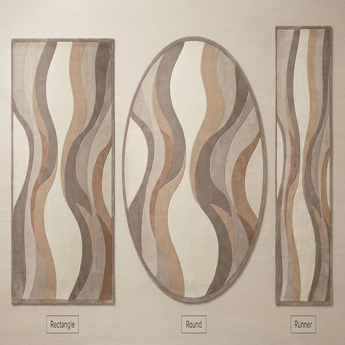 Geometric Multicolor Hand Tufted Wool Area Rug Modern Style Curve Pattern Warm Backing Floor Rug for Bedrooms Lounge Entryways & Gallary 5x5 Feet