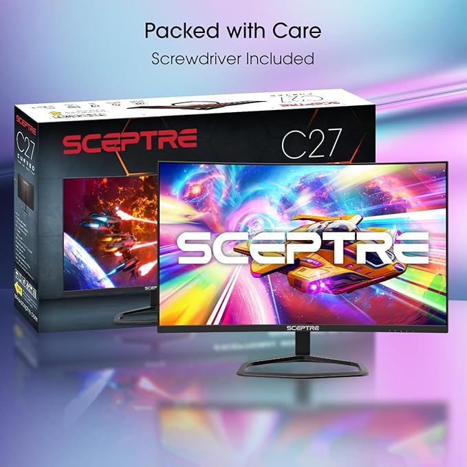 Sceptre New 27-inch Curved Gaming Monitor FreeSync 240Hz Plus DisplayPort HDMI 1ms 99% sRGB Build-in Speakers, R1500 Machine Black 2025 (C275B-FWT240 Series)
