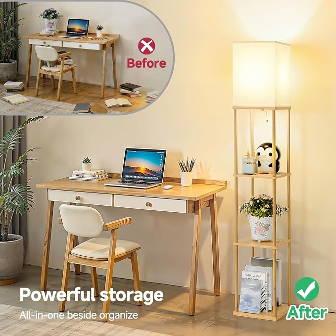 SHINE HAI Floor Lamps with Shelves for Living Room, 3-Tier Square Modern Standing Lamp with 3CCT Bulb, 11W 950LM Brightness, Tall Shelf Lamp for Bedroom, Office, Bookshelf & Display Organizer