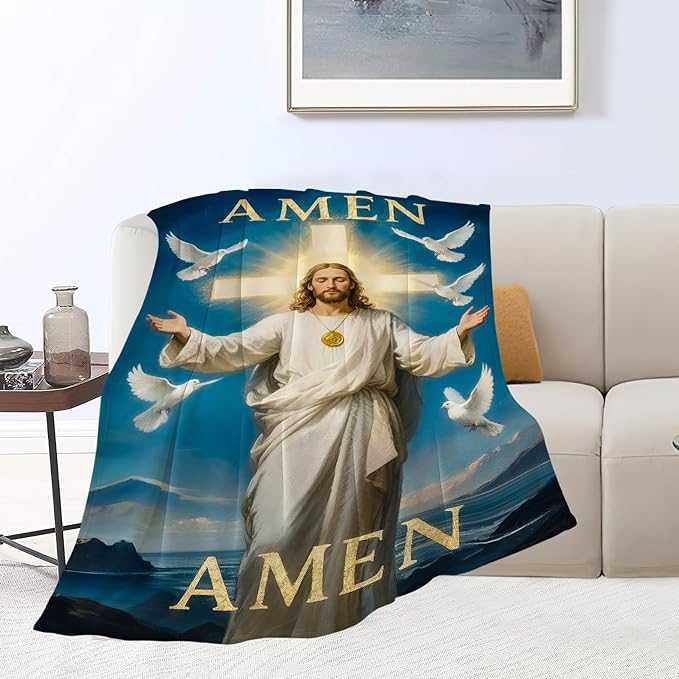 Jesus Blanket Christian Throw Blanket God Faith Religious Soft Cozy Fleece Fuzzy Stuffed Plush Flannel Gifts for Girls Women Boys Kids Adults 60"X80"