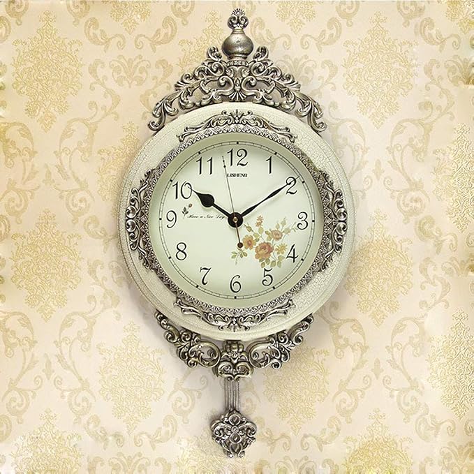 SHISEDECO Elegant, Traditional, Decorative, Hand Painted Modern Grandfather Wall Clock Fancy Ethnic Luxury Handmade Decoration, Swinging Pendulum for New Room or Office. Large. 29.5 Inch. (White)