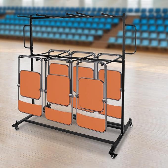 Folding Chair Cart Heavy Duty with Locking Wheels and Adjustable Height, 800 lbs Capacity Storage Rack for 84 Stackable Chairs for Secure Transport, Ideal for School Office and Event Organization