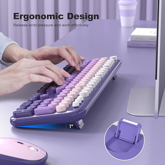 Wireless Keyboard and Mouse Combo, MOWUX Colorful Computer Full Size 2.4G Plug and Play Wireless Typewriter Keyboard and Mouse Set for Computer, Desktop, PC (Purple Gradient)