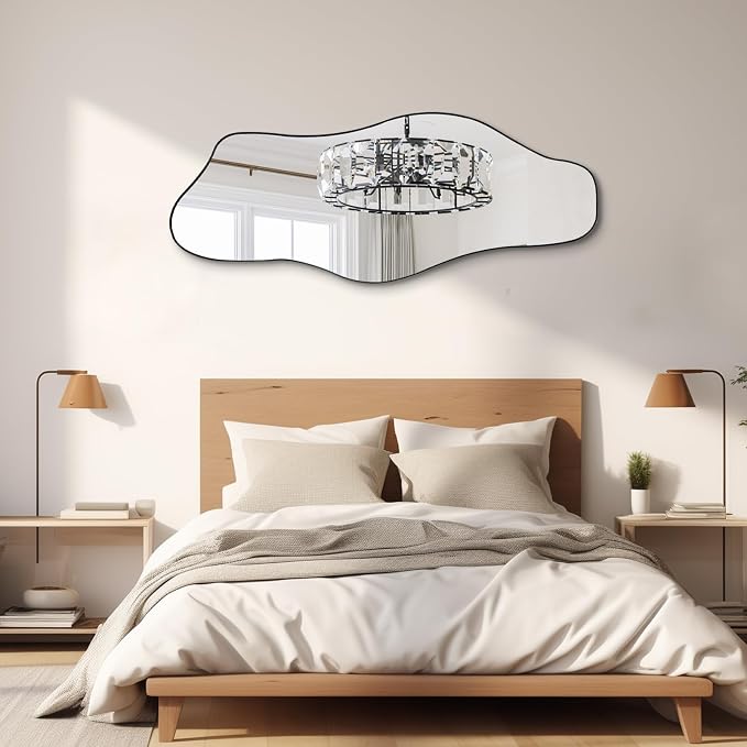 Irregular Wall Mirror, 60"x24" Asymmetrical Tempered Glass Mirror, Large Frameless Organic Shape Mirrors for Entryway Hallway Bedroom Living Room, Horizontal or Vertical Hanging