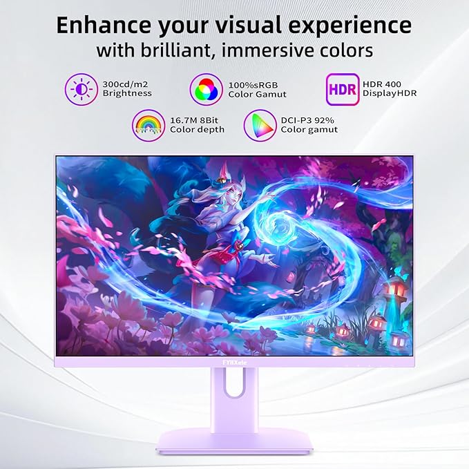 27 inch Gaming Monitor, 180Hz Computer Monitor FHD 1080P Fast IPS Panel Pc Monitor, sRGB100%,1ms, DisplayPort/HDMI/Eye Care/Wall Mount Compatible-Purple