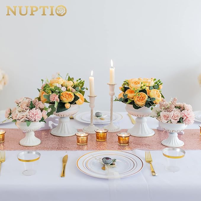 Nuptio White Vases for Centerpieces Wedding - 10 Pcs 6.5in Height Metal Urn Planter Elegant Wedding Centerpieces for Tables - Trumpet Vase for Weddings Party Decoration Centerpiece Table Decorations