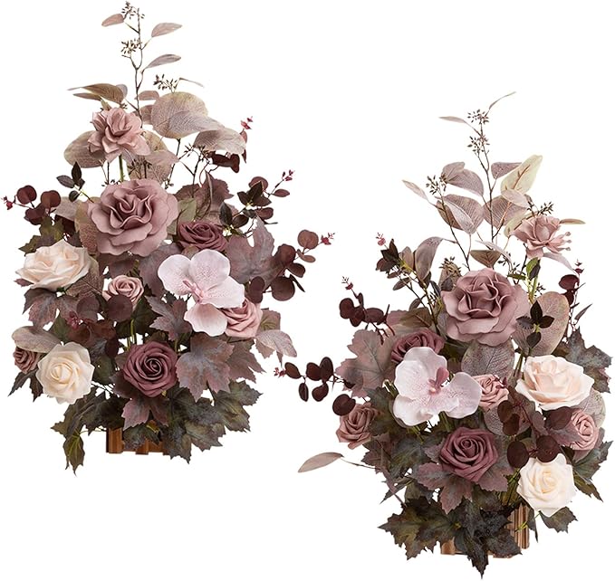 Ling's moment 17.5" Tall Free Standing Artificial Flowers Arrangements 2 pcs Wedding Aisle Runner Chair Decorations Dusty Rose & Mauve Centerpieces for Ceremony Reception Rose Floral Party Outdoor