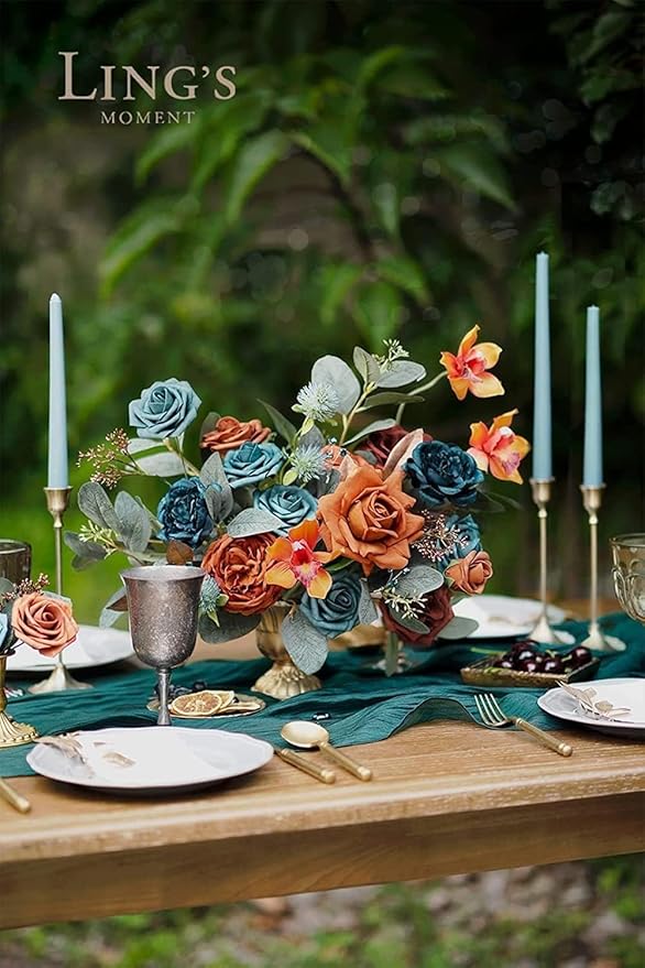 Ling's moment Artificial Flowers, 50Pcs 3" Roses in Teal Shades, Realistic DIY Foam Floral Decor for Wedding Bouquets/Centerpieces, Outdoor Party Backdrops, Room/Table, and Garden/Pot Decorations