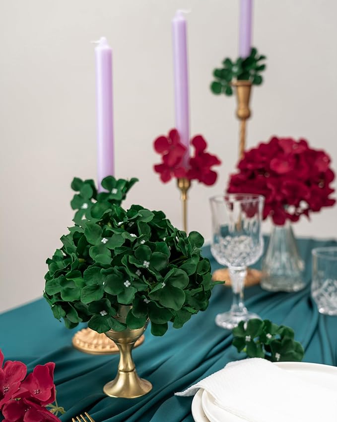 DuHouse 8.7" Silk Hydrangea Flower Heads with Stems Fake Hydrangeas Flowers for DIY Wedding Centerpiece Home Decor,Pack of 6(Dark Green)
