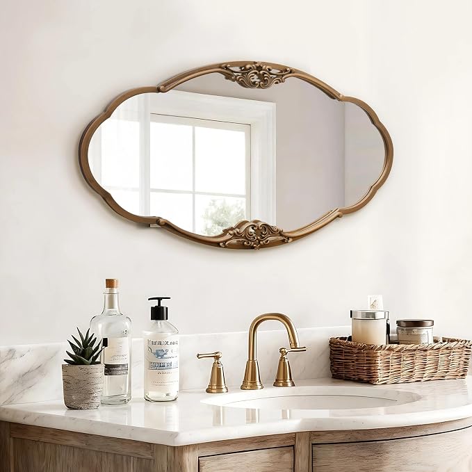 Besdomus Vintage Gold Wall Mirror: 33"x19.5" Baroque Antique Mirror - Vertical or Horizontal Hanging for Entryway/Bathroom/Living Room Wall Mounted - Ideal for Home Decor Enthusiast