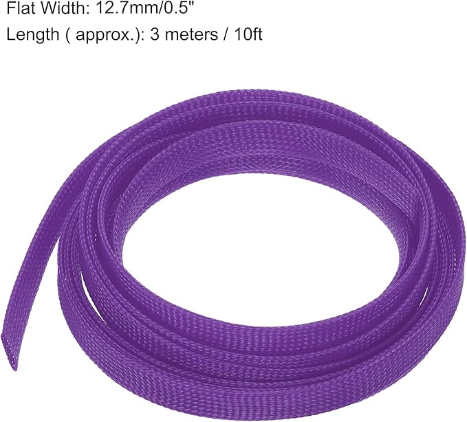 uxcell PET Expandable Sleeving 10ft 1/2" Purple Cable Management Sleeve Cord Organizer for Wrap Protect Cable
