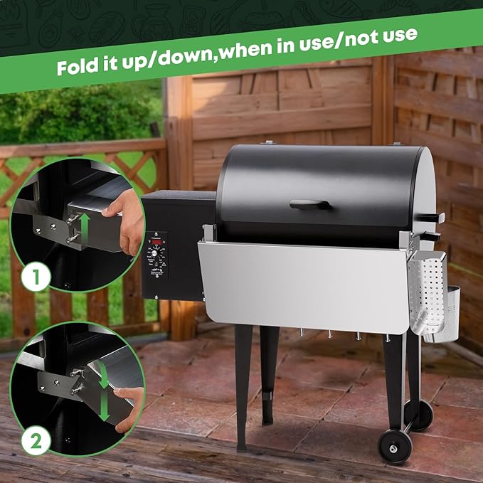 Stanbroil Stainless Steel Folding Front Shelf for Traeger 20 Series Pellet Grills, Grill Accessories with Caddy Organizer, Paper Towel Holder & Hook for Traeger BAC361 Shelf
