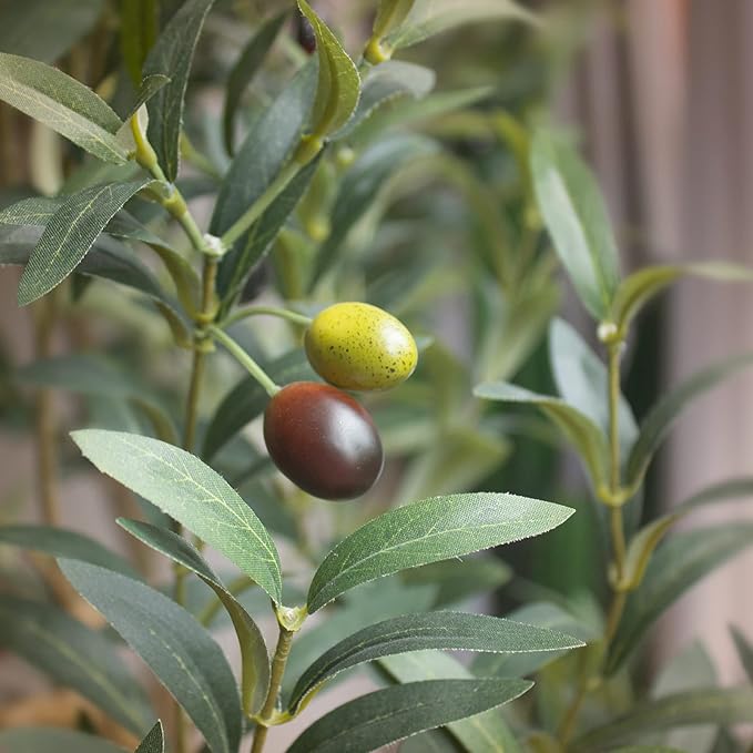 Bellacat Faux Olive Tree 4ft，Olive Trees Artificial Indoor with Natural Wood Trunk and Realistic Leaves and Fruits. 4 Feet(48in) Fake Olive Tree for Home House Office Décor.