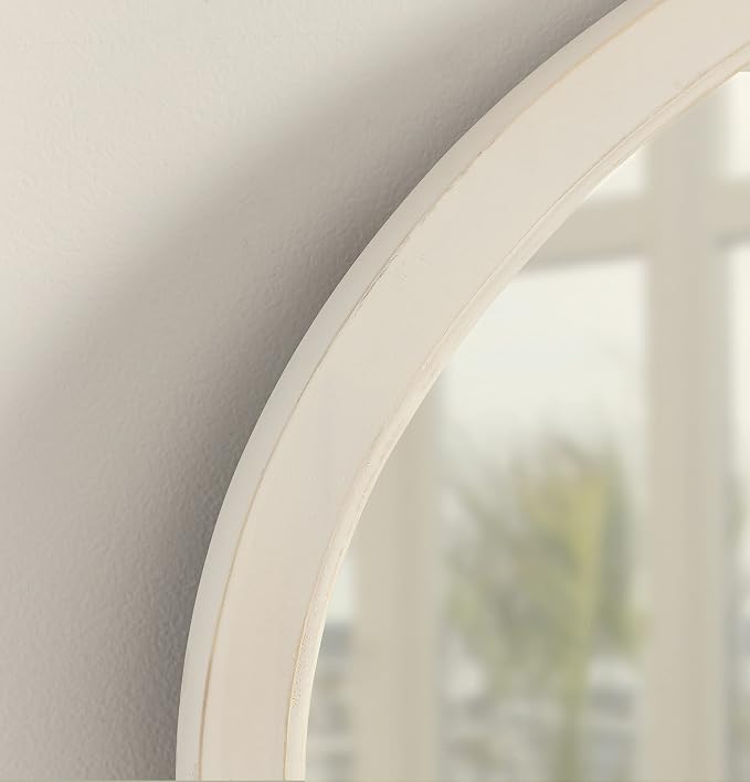 Kate and Laurel Hogan Farmhouse Oval Wall Mirror; 24 x 36; Rustic White; Sophisticated Coastal Mirror for Wall