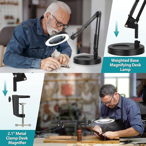 Seylae 10X Magnifying Glass with Light - 2-in-1 Desk Lamp & Clamp Light | 5 Color Modes, Dimmable LED