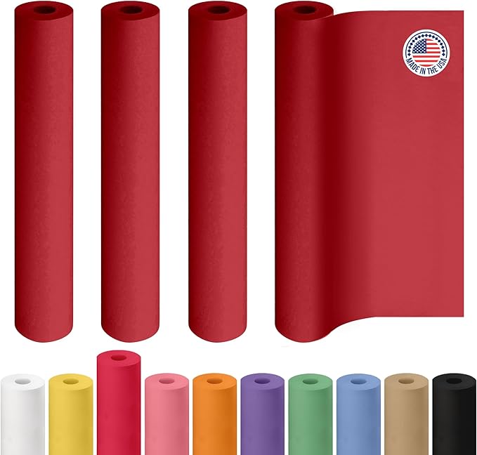 Christmas Red Kraft Paper Rolls 36" x 2160" (180 feet), Pack of 4 - USA-Made Craft Paper Roll 50lb Thickness for Art, Gift Wrapping & Moving - High-Density Roll for School by IDL Packaging