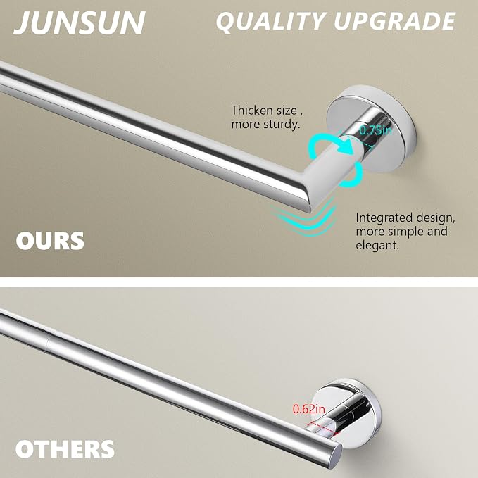 JunSun Bathroom Towel Bar 12 Inch Polished Chrome Towel Racks Wall Mount Bath Hand Towel Holder Modern Home Decor Towel Rod Bathroom Hardware Stainless Steel Towel Hangers Towel Rail Single Towel Bars
