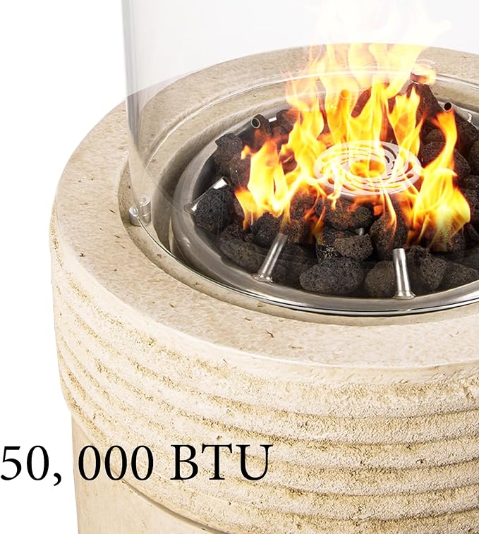 Outdoor Propane Fire Pit, 16" Propane Fire Column Patio Gas Fire Pit 50,000 BTU for Outside with Lava Rocks