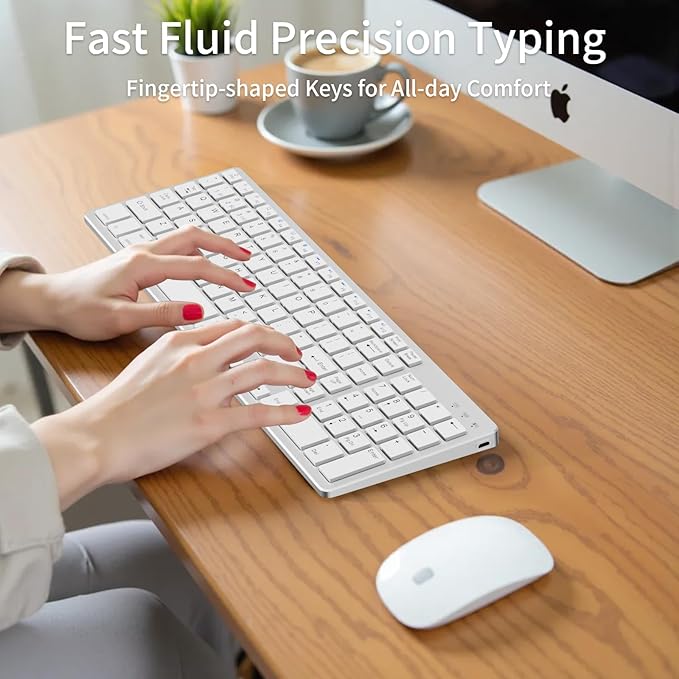 KVTVOU for Ultra-Slim Wireless QWERTY Keyboard, 3-in-1 Connection Modes (Dual Bluetooth+2.4G), Multi-Device Switching, Power-Saving & Anti-Slip, Compatible with PC/Laptop/Tablet/Phone, Sliver