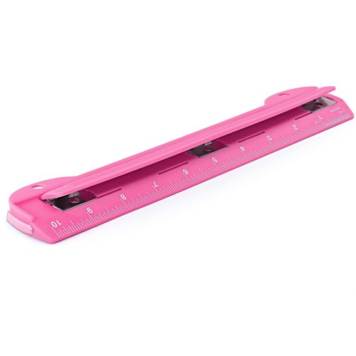 Enday 3-Hole Punch - Portable Binder Puncher with Removable Chip Tray | 3 Sheets Capacity, Pink