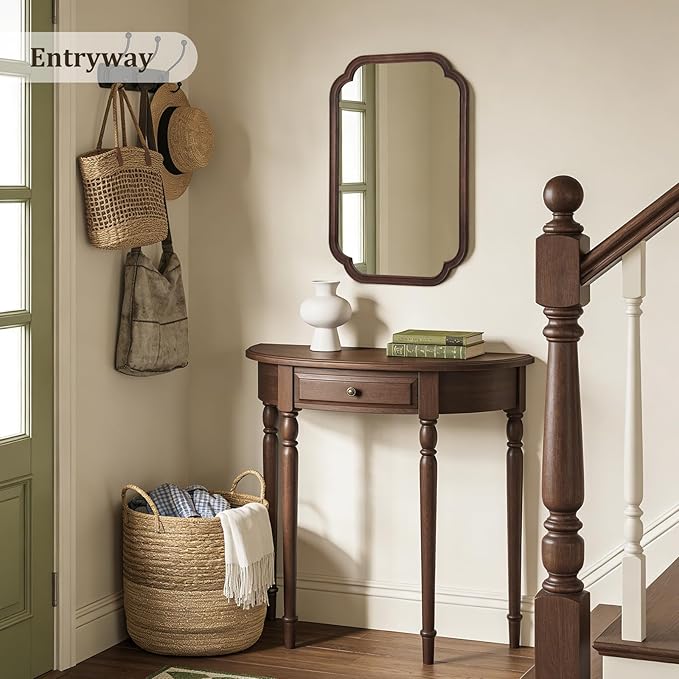 WallBeyond 20" x 30" Rounded Corner Arch Wall Mirror with Wood Frame for Entryway, Living Room or Bedroom Home Decor - Light Woodgrain [20" x 30" Walnut]