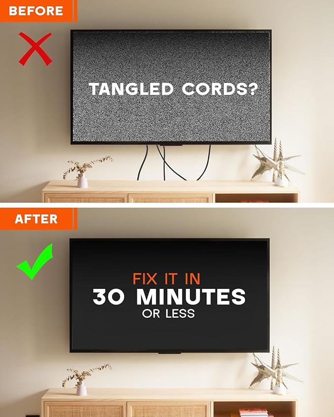 in-Wall Cable Management Kit for TV & Soundbar - Cord Concealer & Power Kit with Circle Saw & Drywall Hand Saw - Hides All Cables & Powers Devices