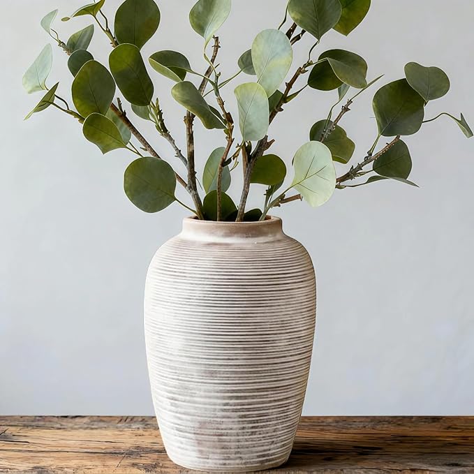 Large Ceramic Vase, 10.24 inch Minimalist Vase for Home Decor, Handmade Farmhouse Flower Vase for Table Centerpiece, Wedding, Living Room, Kitchen Decoration, Shelf Decor (Rust)