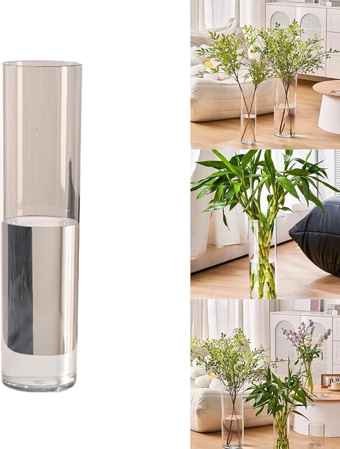 Clear Acrylic Decorative Vase for Flower Arrangements, Break-Resistant Tall Cylinder Vase for Wedding Centerpieces, Unbreakable Modern Plastic Vase for Home Decor