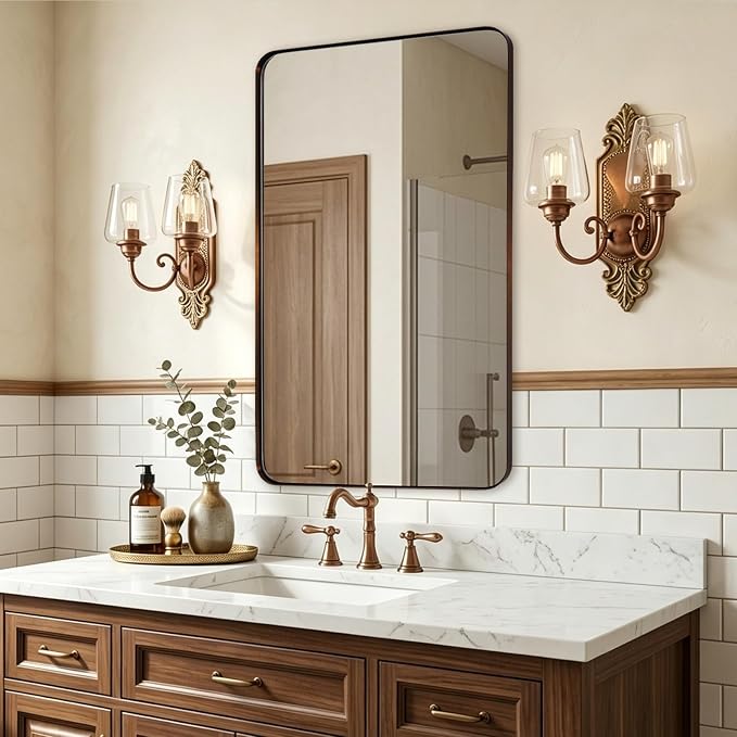 ANDY STAR Bronze Bathroom Mirror for Wall, 24X40” Bronze Wall Mirror for Vanity, Rounded Rectangle Mirror, Oil Rubbed Bronze Metal Modern Stainless Steel Frame, Hang Vertically or Horizontally
