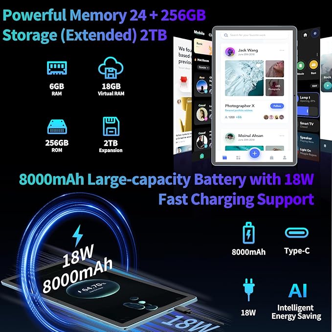 2026 Android 15 Tablet, 11 inch Tablet with Keyboard, 24GB+256GB+2TB Expand, Octa-Core, 8000mAh, Gemini AI Tablets PC with 5G/2.4G WiFi, BT5.0, GPS, 2 in 1 Tablets with Case, Mouse, Stylus(Silver)