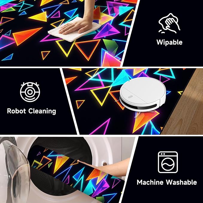 Triangle Area Rug 5'x7' Blacklight Glow in The Dark Geometric Rug Non-Slip Washable Colorful Neon Light Floor Mat for Bedroom Living Room Nursery Kitchen Playroom Home Decor