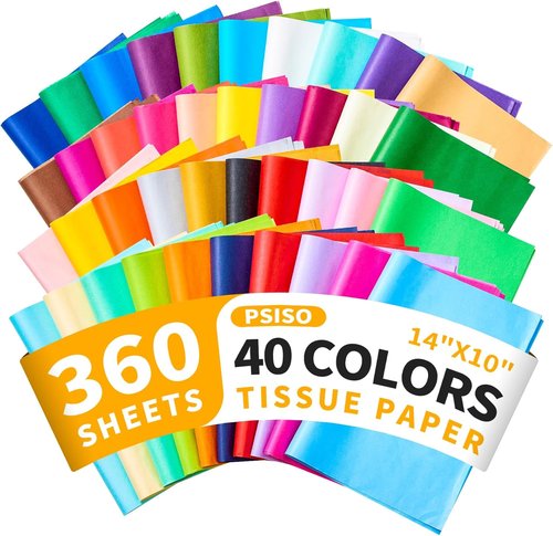 PSISO 360 Sheets Tissue Paper - 40 Vibrant Colors | 14x10 Inch Bulk Gift Wrap for Crafts & DIY Projects