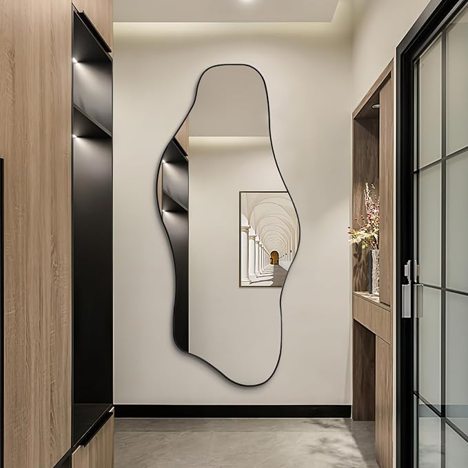 Irregular Mirror Full Length, 67"x31" Asymmetrical Tempered Glass Mirrors, Modern Large Organic Frameless Mirrors for Entryway Hallway Bedroom Living Room, Horizontal or Vertical Hanging