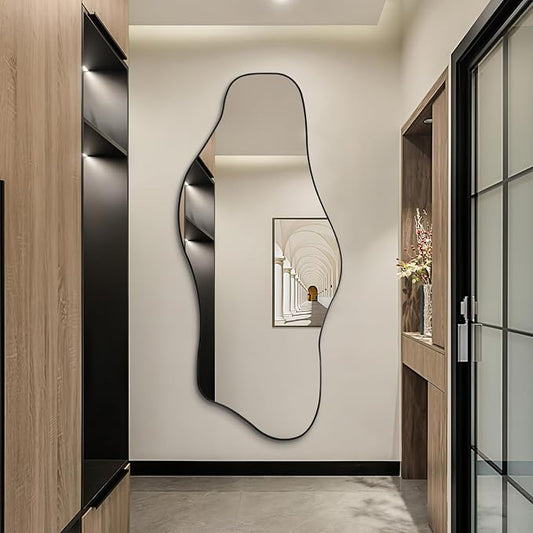 Irregular Mirror Full Length, 67"x31" Asymmetrical Tempered Glass Mirrors, Modern Large Organic Frameless Mirrors for Entryway Hallway Bedroom Living Room, Horizontal or Vertical Hanging