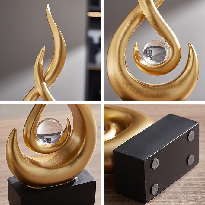 Modern Abstract Art Table Decoration,Resin Flame Statue Modern Centerpiece Ornaments for Living Room Great Gift Idea Home Decor,Collectibles (Gold)