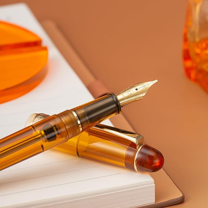 Asvine V126 Vacuum Filling Fountain Pen, Transparent Brown Acrylic Stub Nib 1.1mm Calligraphy Art Drawing with Case Set