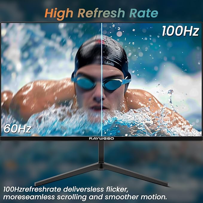 24 inch Gaming Monitor 100Hz Computer Monitor Built-in Speakers Full HD 1920 x 1080P with HDMI DP Interface Eye Care Frameless with 3-Side Virtually Borderless Design VESA（100 x 100mm）