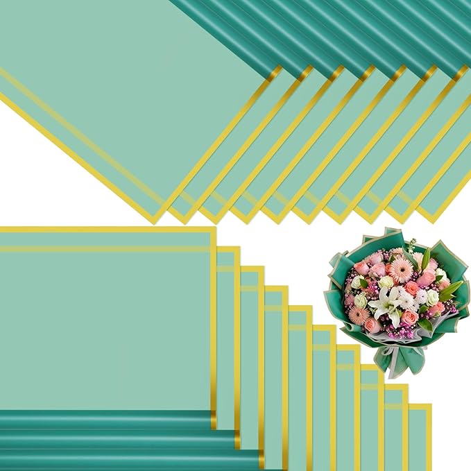 DEWJDFSC 20 Sheets Flower Wrapping Paper,Waterproof Floral Korean Bouquet Wrapping Paper, Florist Supplies, Suitable for Flowers Gift Packaging（Green-3）