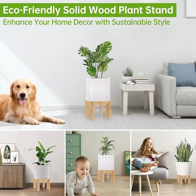 2 Pack Wood Plant Stand Indoor Holders for Plants, Sturdy Flower Pot Stands Plants Shelf, Wooden Stool for Patio Plant Stand, Fit 5-18 Inch Variety Flower Pots, Easily Assemble (2 Pack-White)