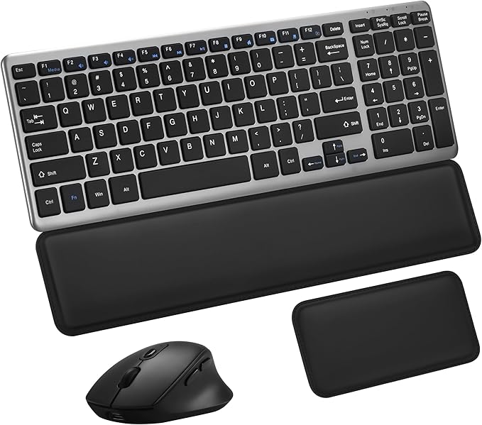 Wireless Quiet Keyboard & Mouse Combo with Magnetic Ergonomic Design Keyboard and Mouse Wrist Rest,Relief Typing Pain, Wrist Rest Support Hand and Arm, 2.4G Stable Connection,Adjustable DPI
