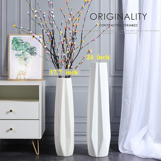 Ceramic Large Floor Vase, GDSZJLJ White 24" Tall Flower Vase Decorative Vases for Living Room Modern Home Decor Office Bedroom Kitchen Wedding House Décor, Gift for Wedding Housewarming