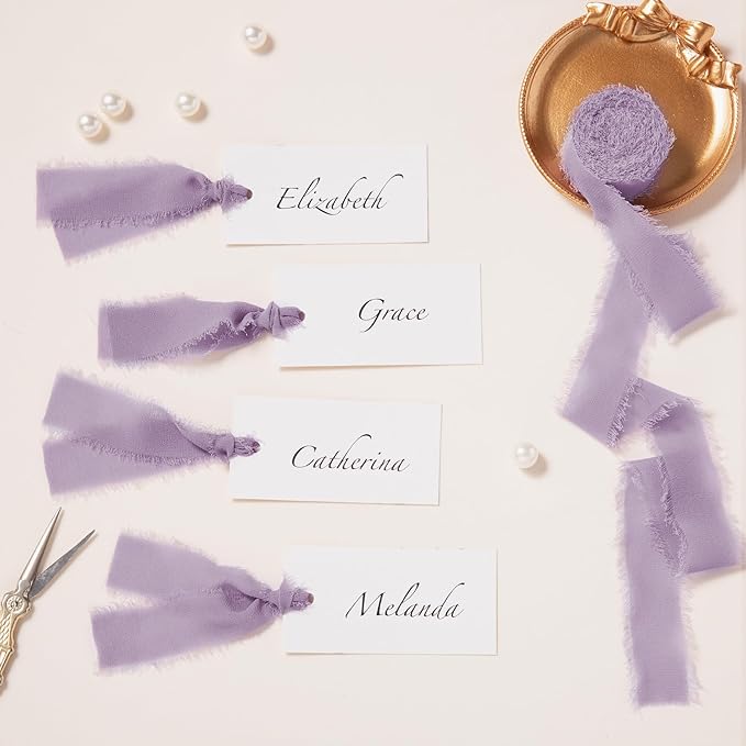 DORIS HOME Pastle Purple Chiffon Ribbon for Flower Bouquet, 1" x21Yd Fabric Ribbon for Gift Wrapping, Handmade Frayed Ribbon for Wedding Invitations/Christmas Decorations