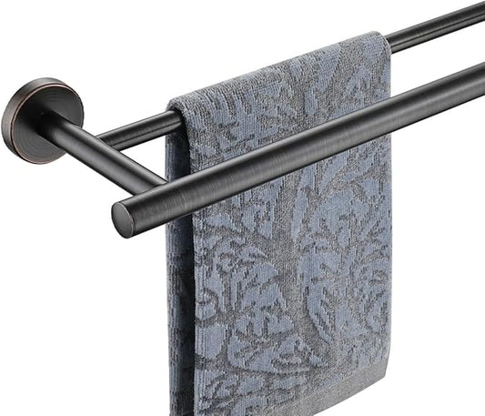 JQK Double Towel Bar, Oil Rubbed Bronze 27 Inch 304 Stainless Steel Thicken 0.8mm Bath Towel Rack for Bathroom, Towel Holder Wall Mount ORB, Useable Length 24 Inch, TB100L24-ORB