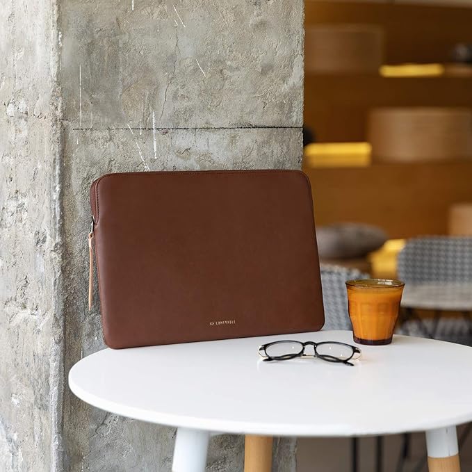 Comfyable Leather Laptop Sleeve Compatible with 16 Inch MacBook Pro M4 2024 & 15 Inch MacBook Air M4 M3 M2 2025, Brown